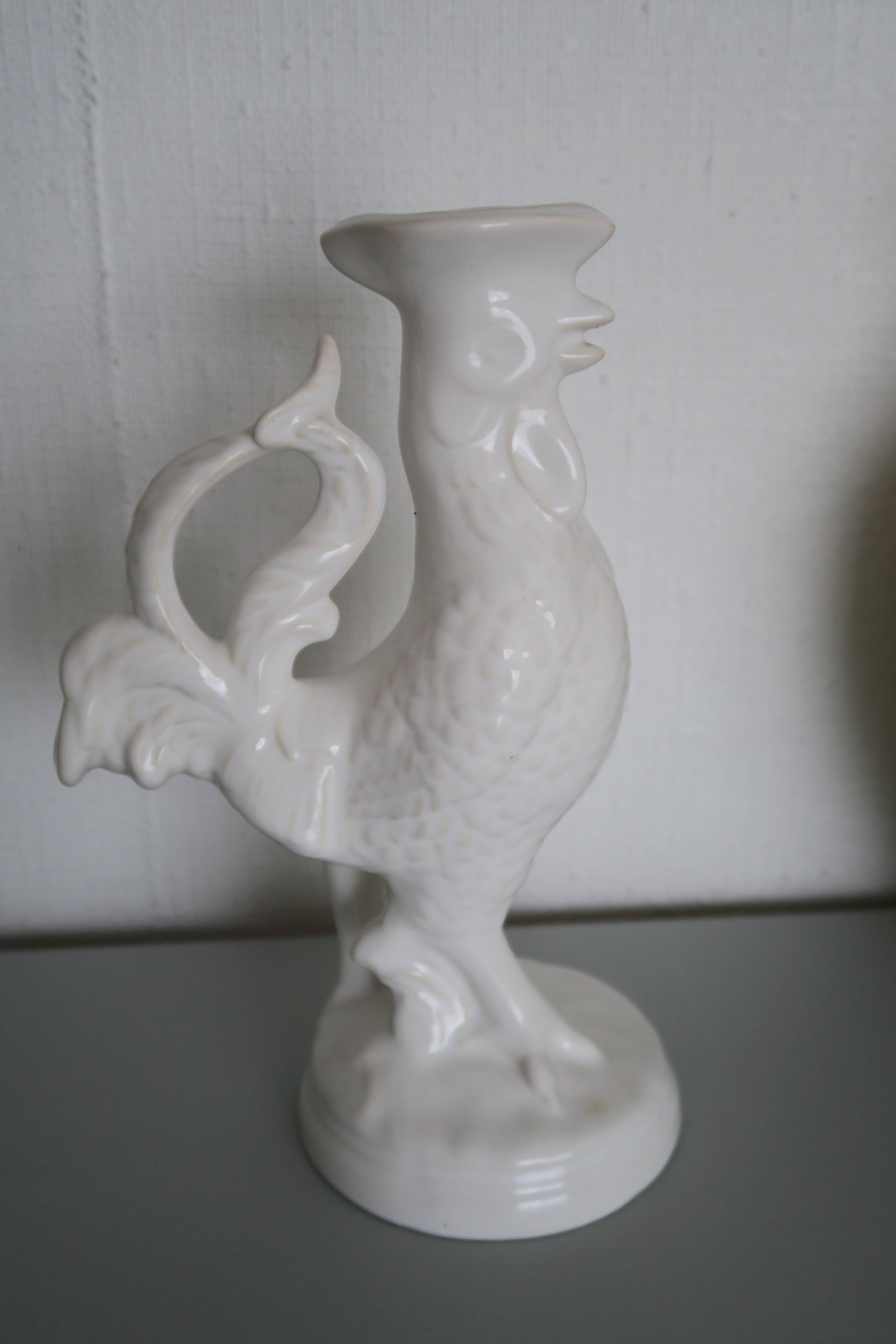 Rooster St Clément Pompadour candle holder White earthenware 27 cm