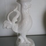 Coq St Clément  Pompadour bougeoir Faïence blanche 27 cm