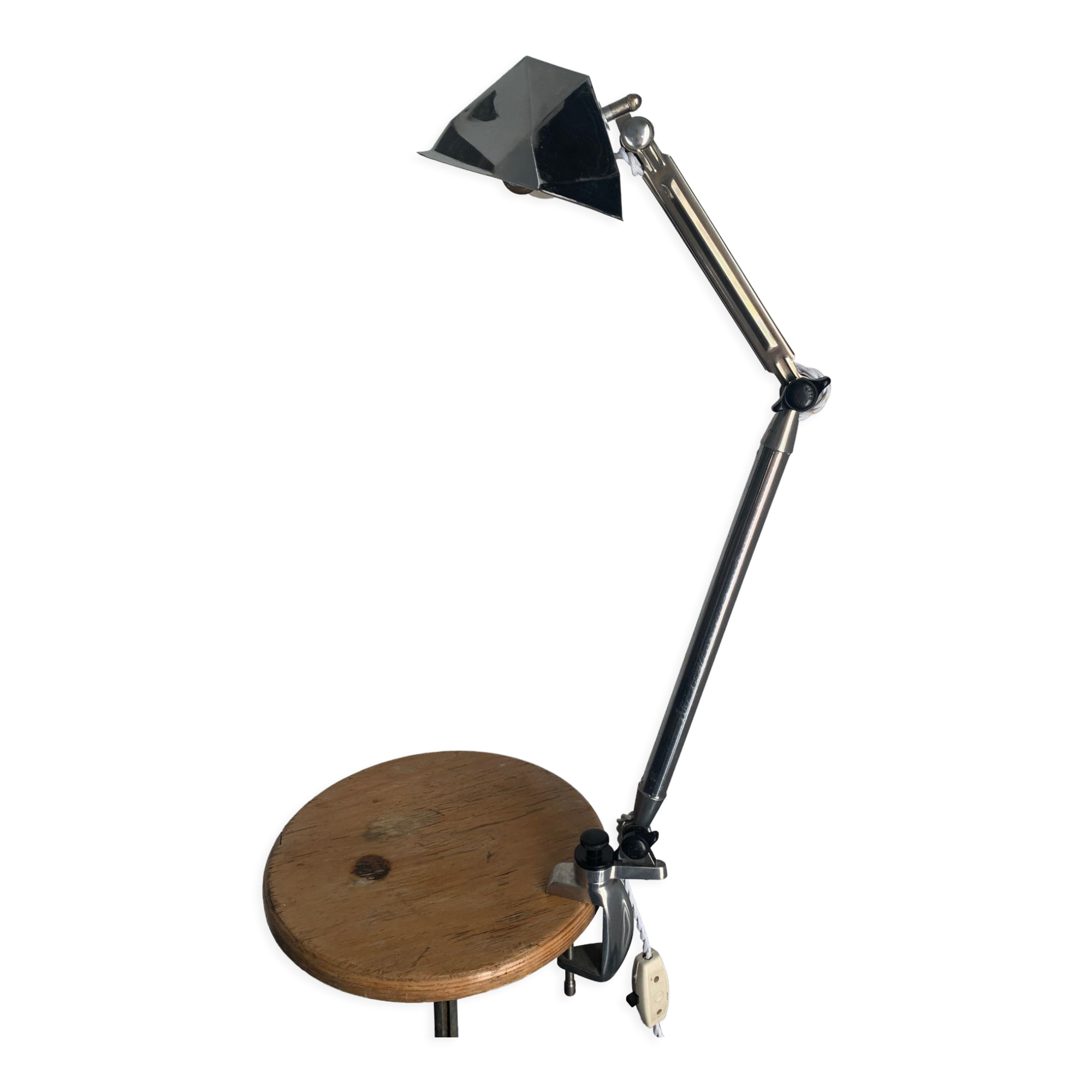 Vintage lamp 1950 industrial workshop factory Super Chrome - 65 cm
