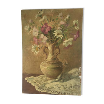 Tableau ancien  huile sur bois signé  Paul Harot peintre Marseillais bouquet de fleurs