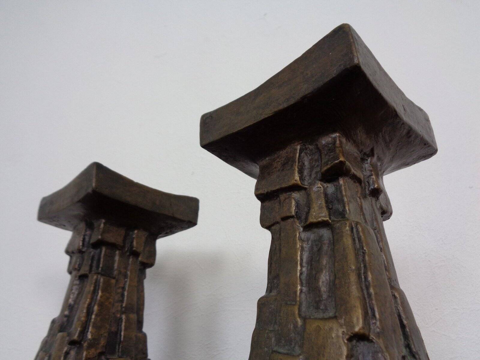 Large Brutalist German Bronze Candleholders, 1960s, Set of 2