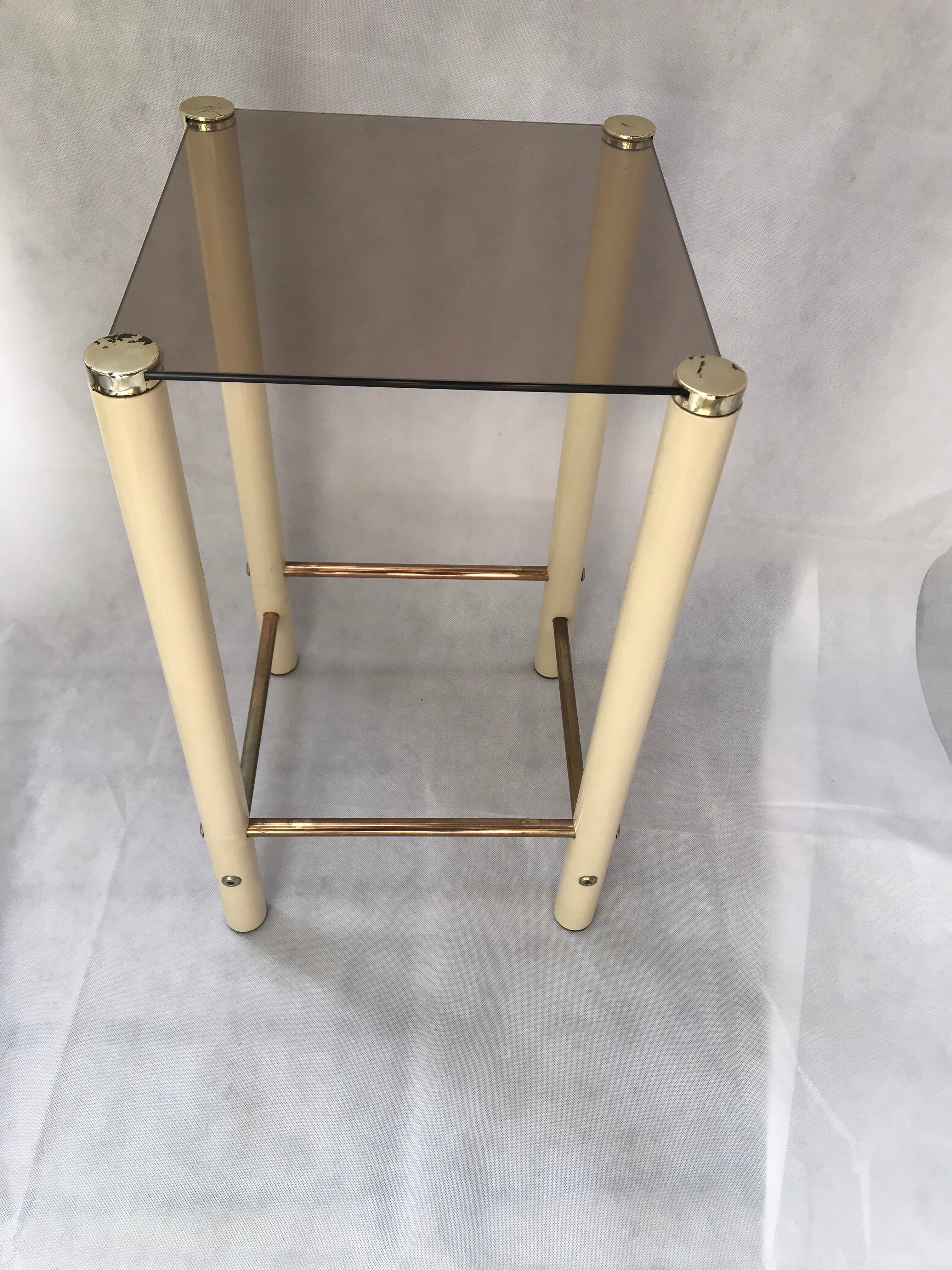 Square side table in metal and smoked glass