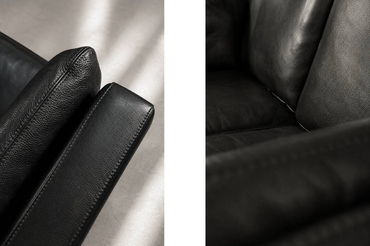 Vintage Mid-Century Danish Modern Two-Seater Black Leather Sofa, 1970s