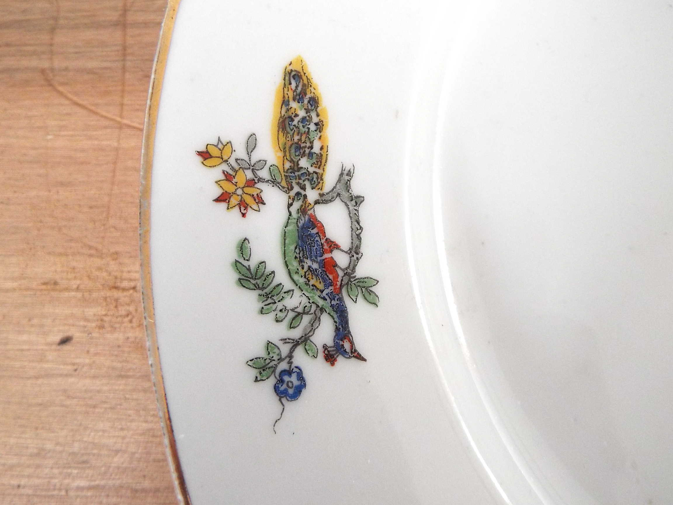 6 flat porcelain plates peacock