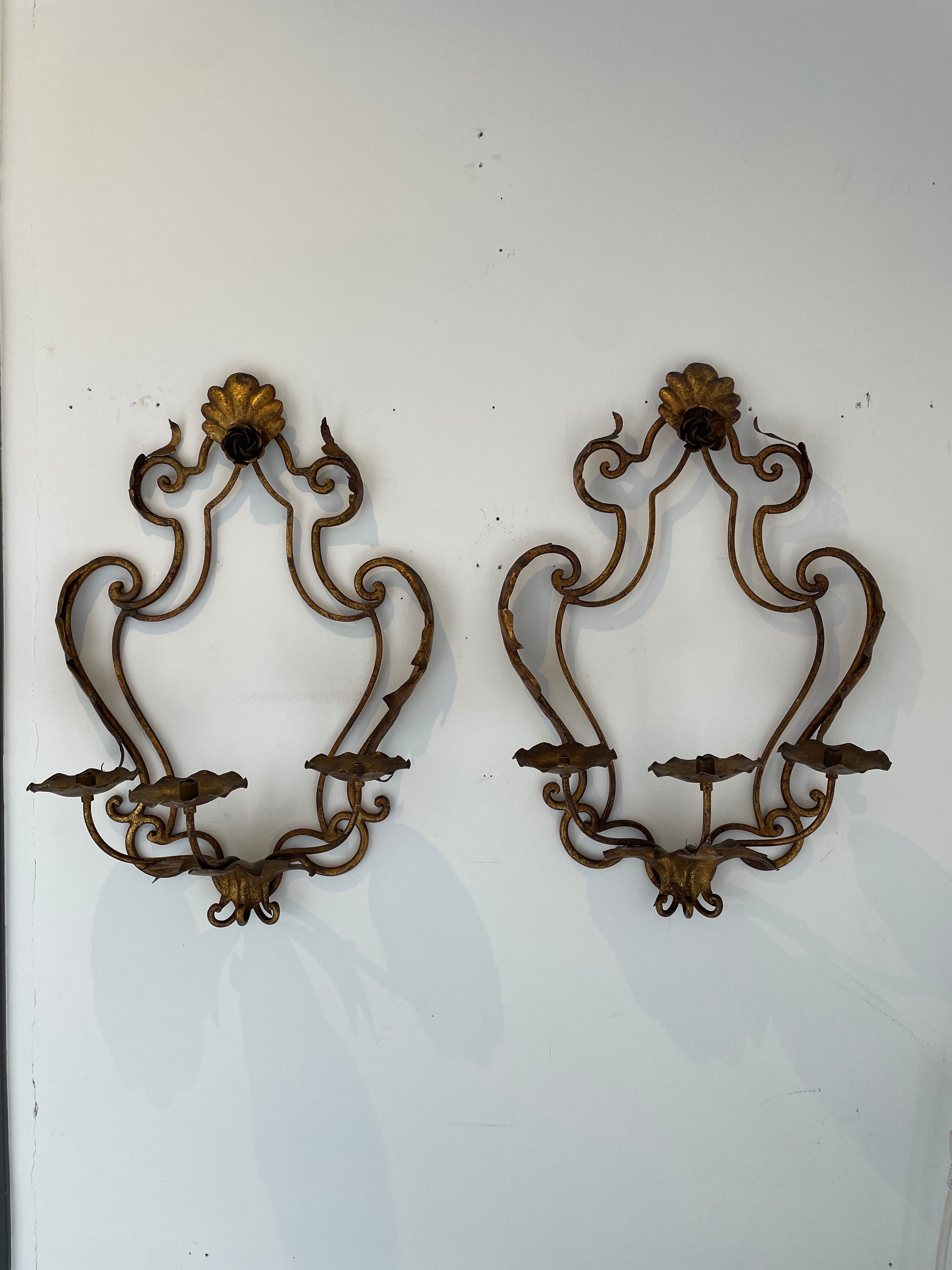 Pairs of sconces with 3 brass fires early XXth
