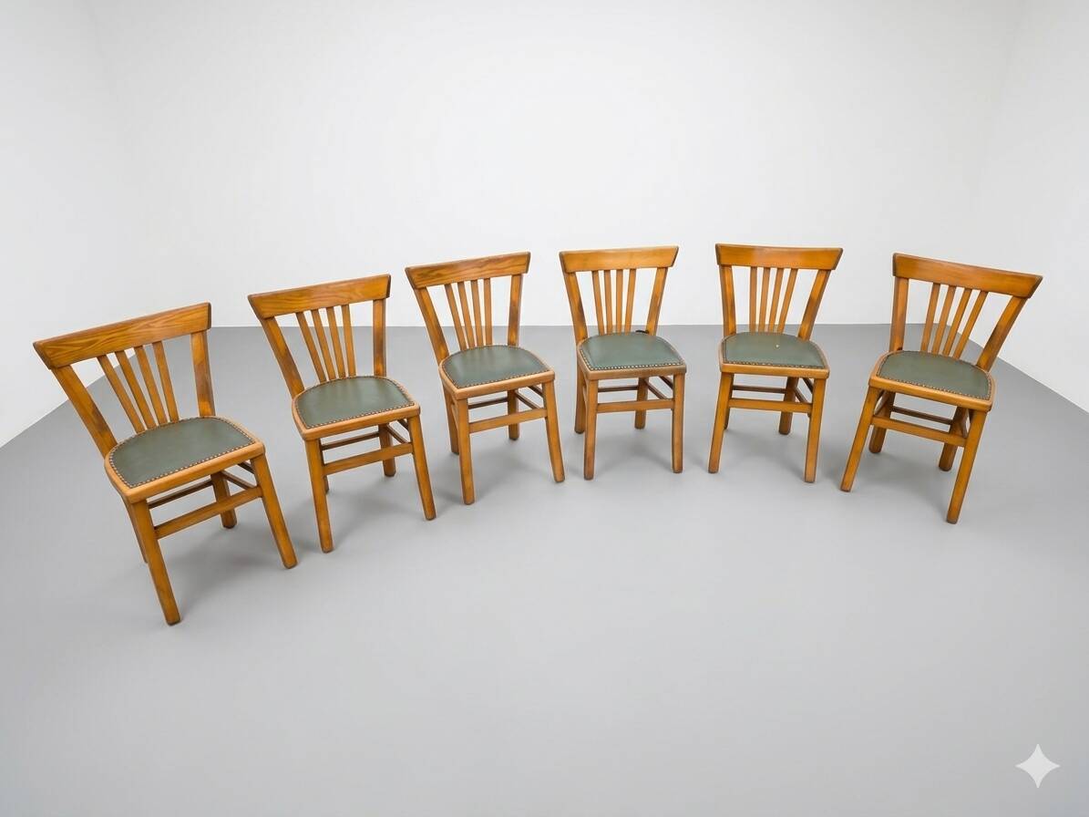 6 bistro chairs in solid oak, 1920s