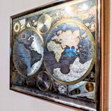 Double hémisphère carte du monde planisphère atlas The World John Speed 1676 carte brillante argenté