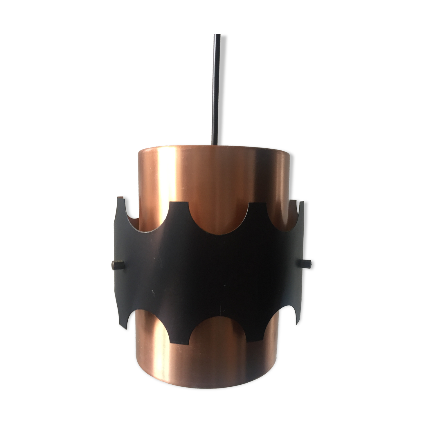 Danish ceiling pendant 1960's in black & copper metal Jo Hammerborg