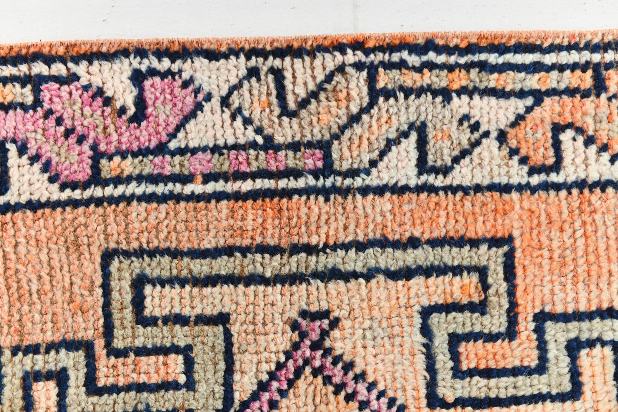 3x11 Pastel Salmon & Pink Runner, Natural Wool Runner Rug, 87x342 Cm