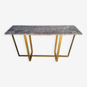 Designer console in gold metal and marble ep 1970