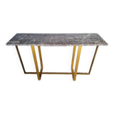 Designer console in gold metal and marble ep 1970