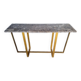 Designer console in gold metal and marble ep 1970