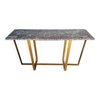 Designer console in gold metal and marble ep 1970