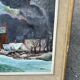 Tableau huile paysage hiver neige village signe H. Paris - Cadre
