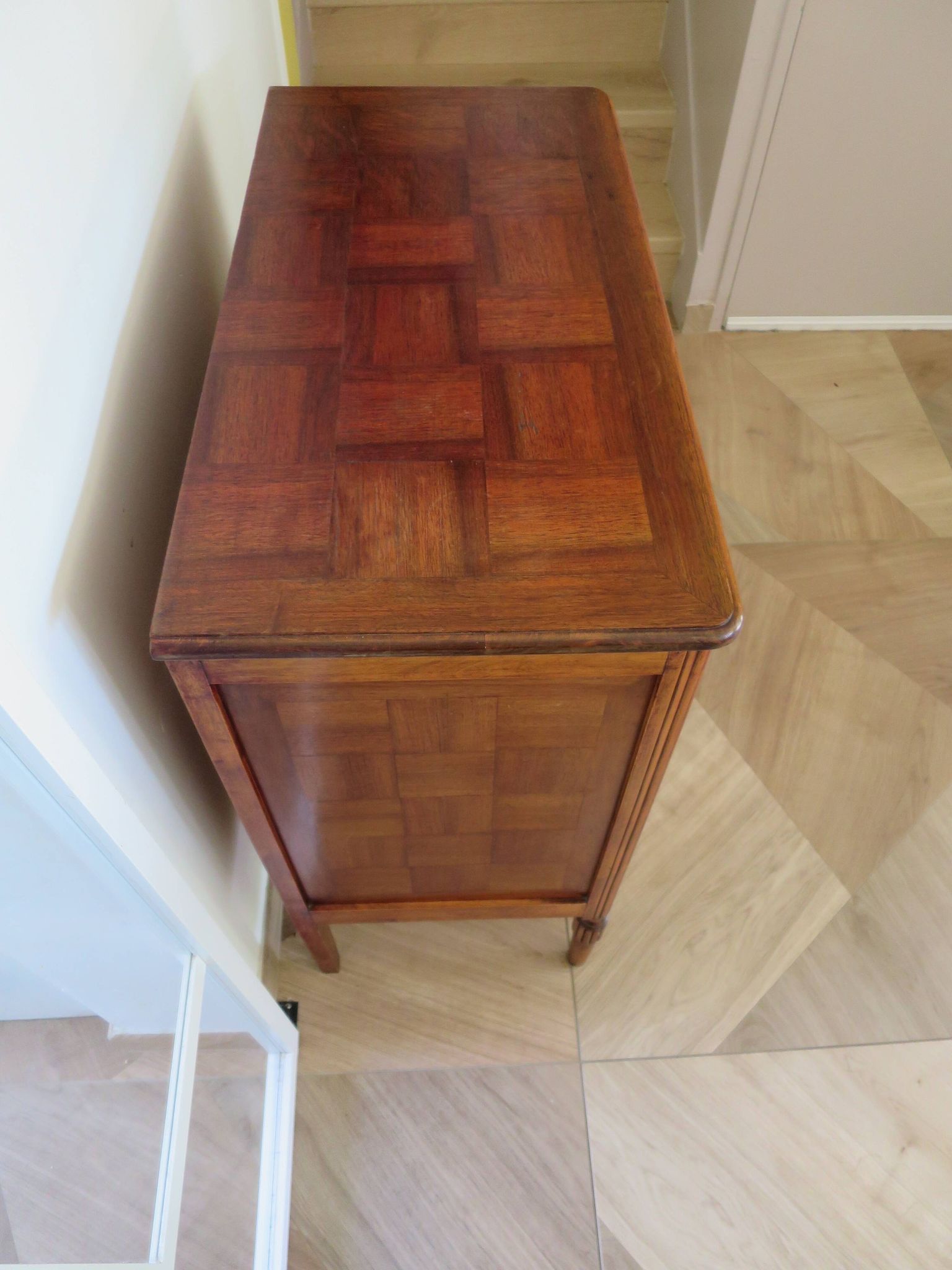 Art Deco chest of drawers - 4 drawers - locks - checkered wood veneer top - 50s