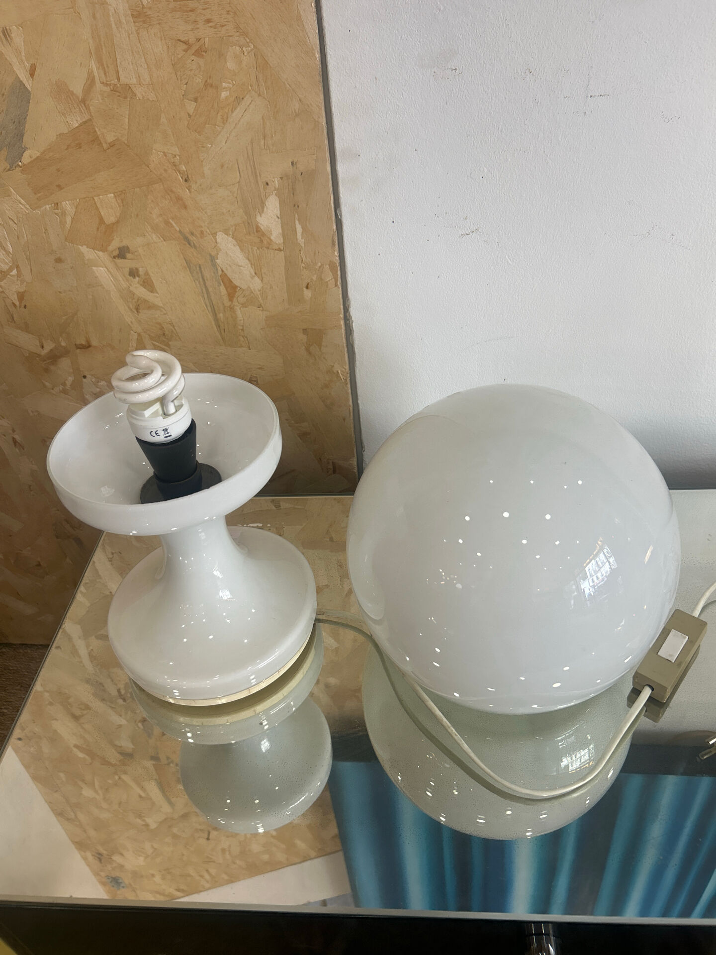 Vintage white opaline globe bedside lamp