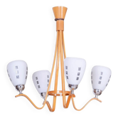 Mid-Century Chandelier in Beech and Glass from Dřevo Humpolec, Czech Republic, 1960s