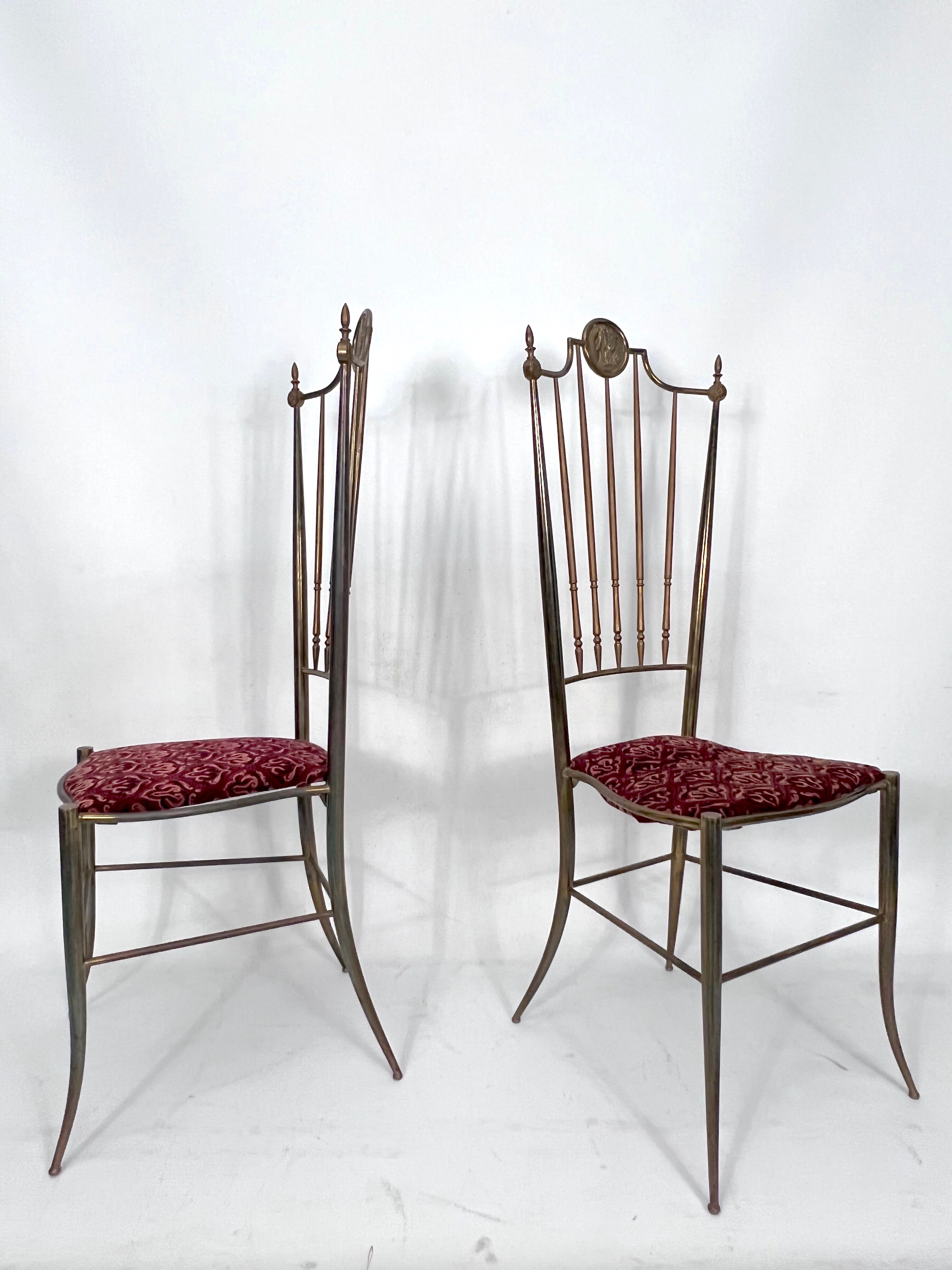 Vintage pair of Brass Tall Chairs from Chiavari, Italy 1950s