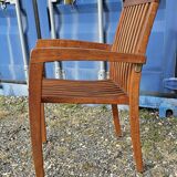 Stackable chair-armchair in solid teak with cushion by Vlaemynck