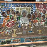 Large stained glass window the last supper circa 1960 - raw glass blocks - h 119 x l 161 cm