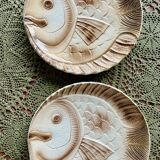 Set of 6 beige earthenware dinner plates, circa 1970, Sarreguemines, France.