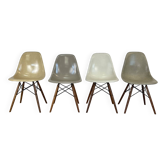 Eames Herman Miller DSW side chairs in greige, seafoam green, light ochre and parchment with slight