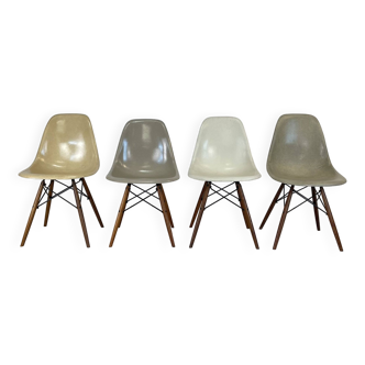 Chaises d'appoint Eames Herman Miller DSW en grège, vert écume de mer, ocre clair et parchemin avec léger