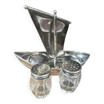Voilier salière poivrier Cristofle collection Gallia en métal argenté RARE