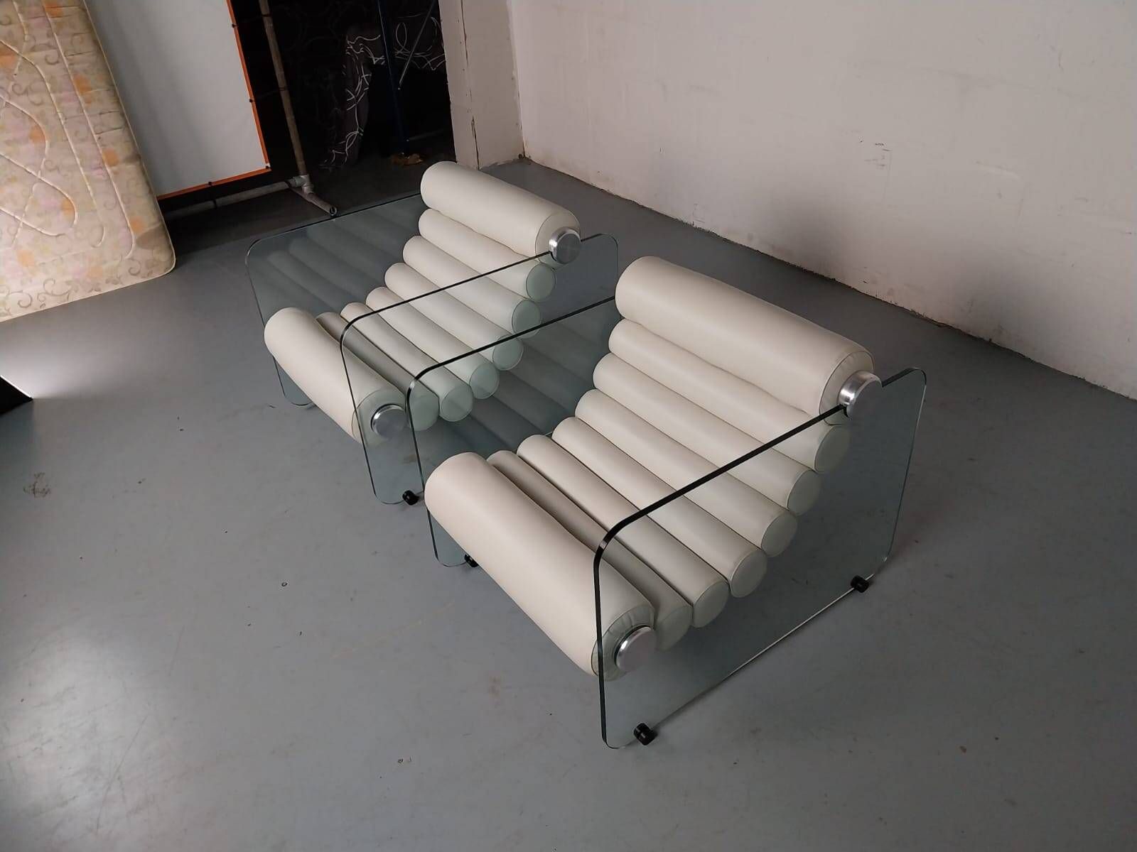 Hyaline leather and glass armchair by Fabio Lenci for Stendig Italy 1960s