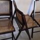 Trio de chaises pliantes en bois & cannage vintage années 60