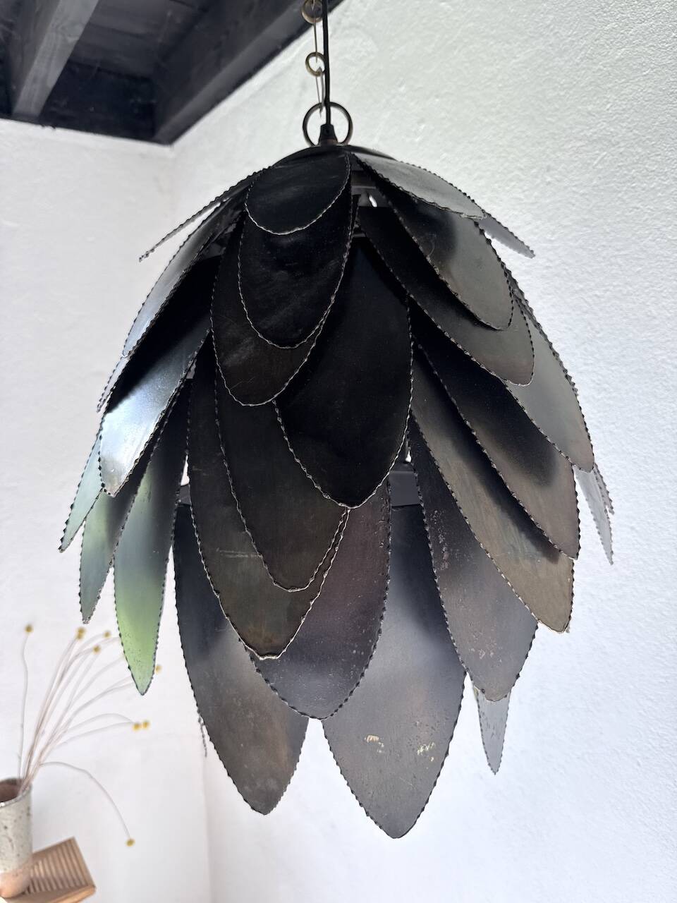Brutalist suspension Jansen metal welded flower