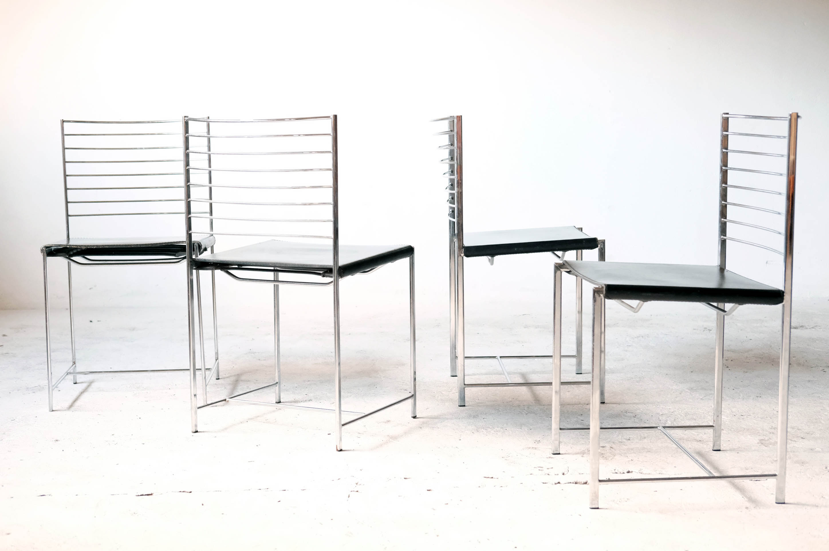 Set of 4 chrome and leather chairs by Cidue, Italy 1970's