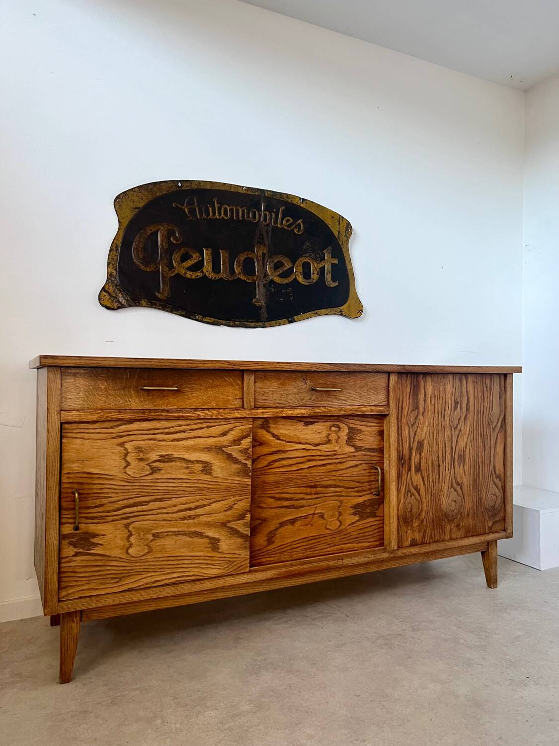 Old oak sideboard from the 1950s, vintage reconstruction period