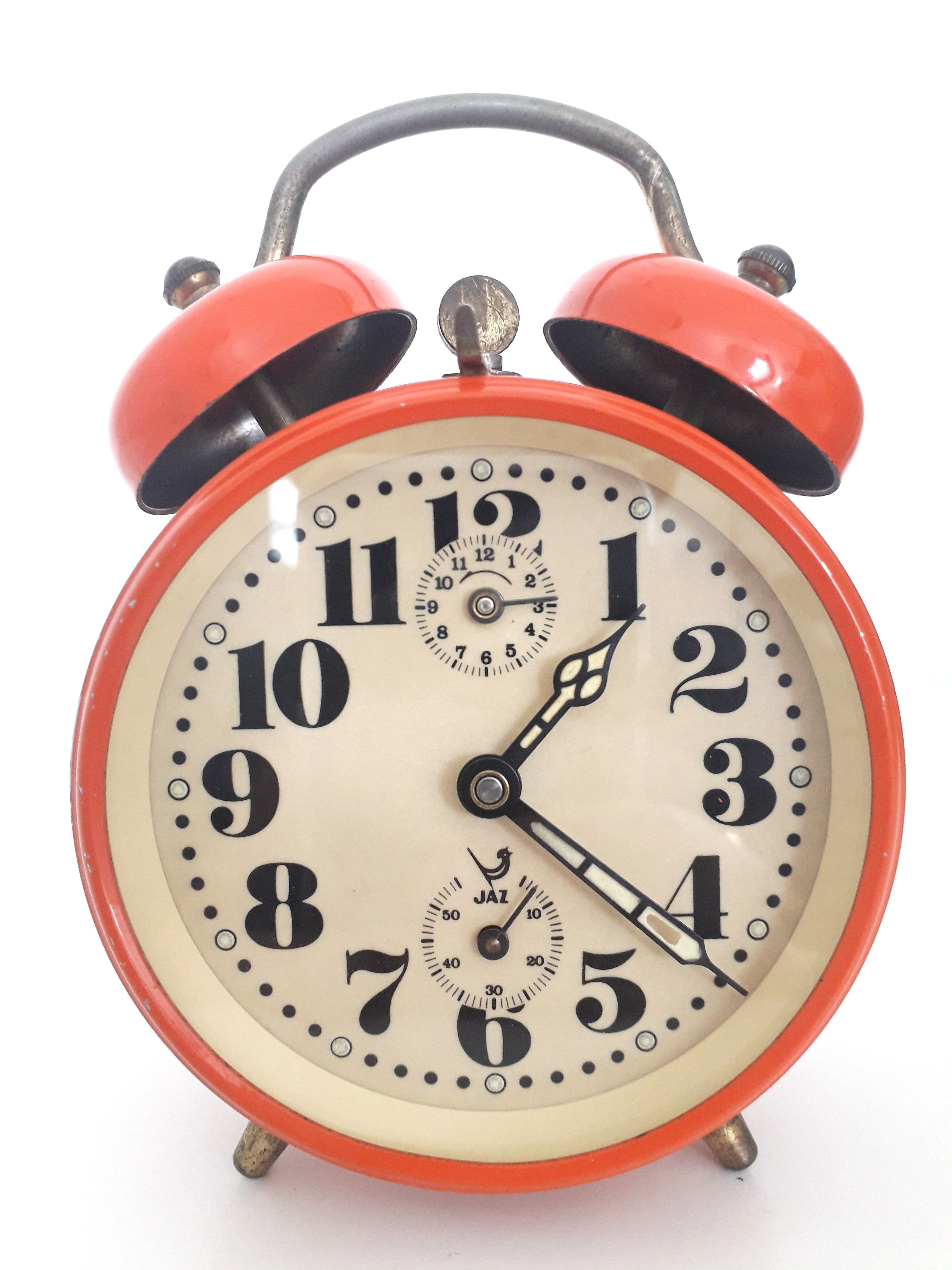 Old mechanical alarm clock JAZ CLIBIC - Orange lacquered metal - 1970