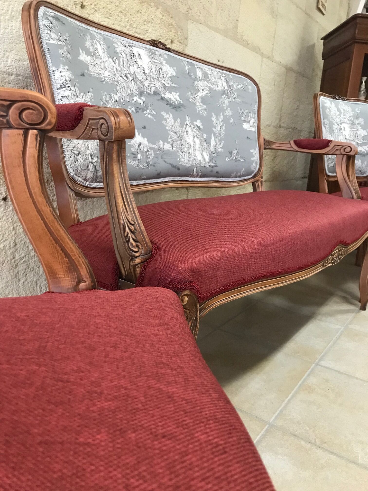 2-seater sofa and 2 armchairs in Louis XV style, revamped