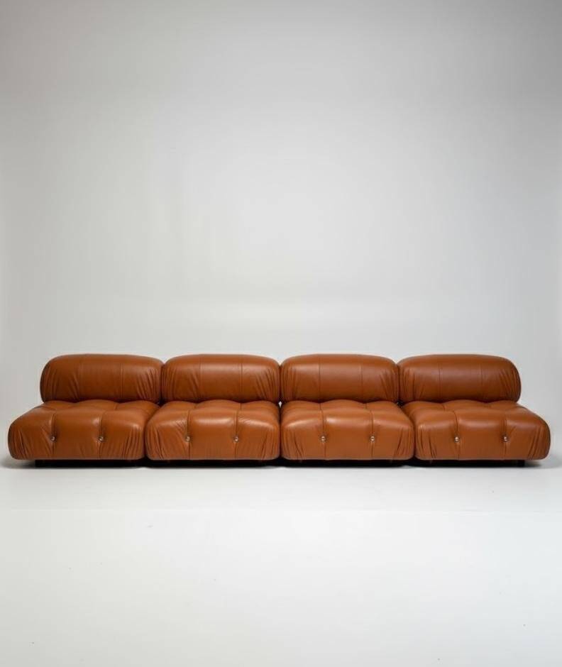 Camaleonda Lounge Sofa in Cognac Leather by Mario Bellini for B&B Italia, 1973, Set of 4