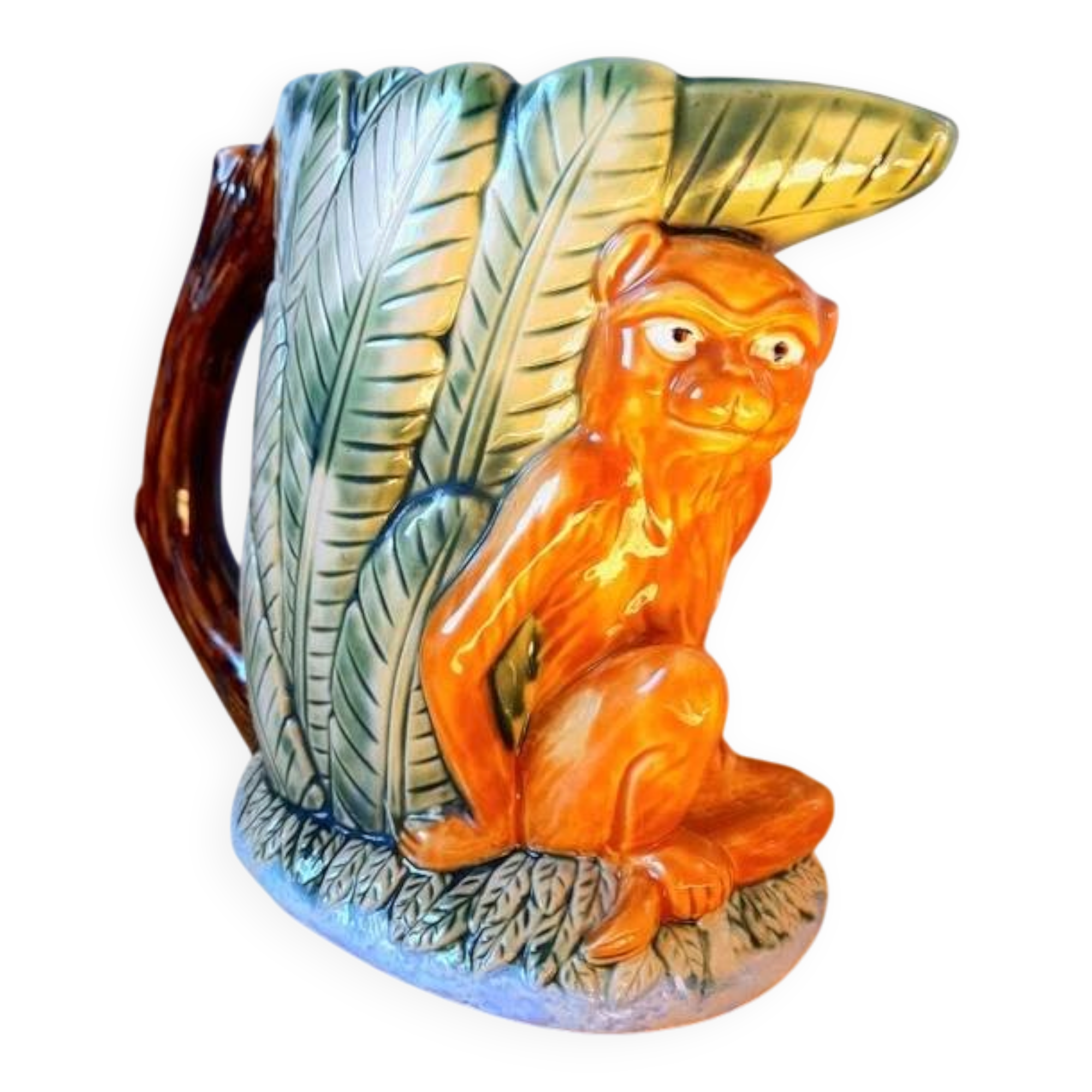 Zoomorphic pitcher in slipware, monkey.