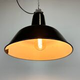 Industrial Black Enamel Factory Lamp with Cast Iron Top, 1950s