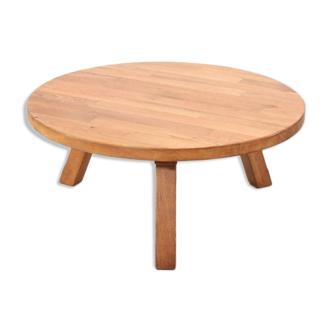 Brutalist Round Coffee Table in Solid Oak by Meubelfabriek Oisterwijk