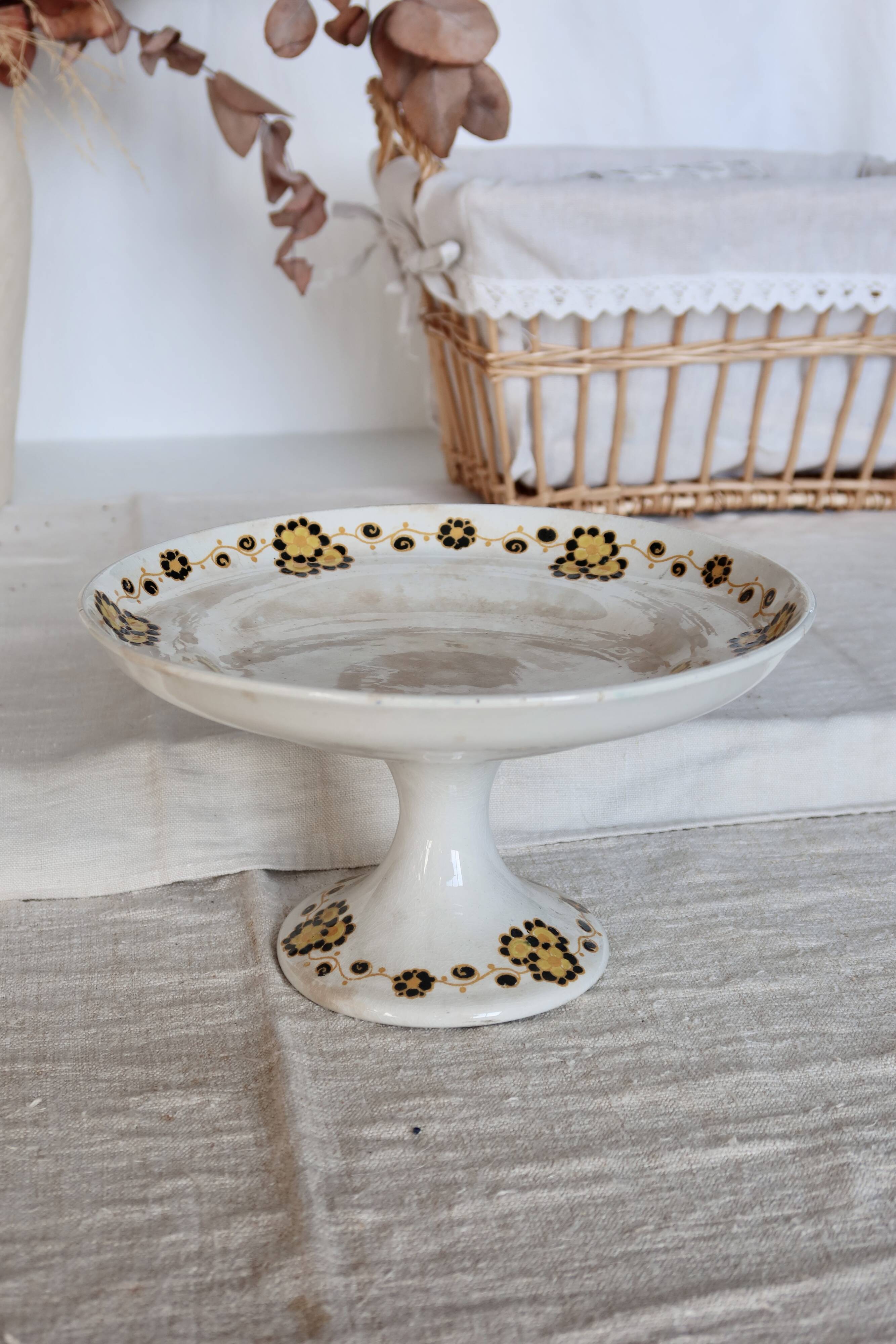 Vintage iron earth compote dish Boch La Louvière - Orange decor