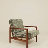 Vintage green jacquard armchair, mid-century modern design, 1965.