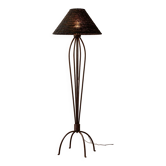 Iron Floor Lamp with Handwoven Bamboo Shade, 1990-2000s