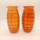Paire Vases Art Déco Josef Invald Carnival Marigold Orange Irisé Jacobean