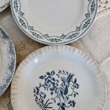 4 assiettes plates anciennes terre de fer faience bleue dépareillées