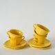 Set of 5 Badonviller lemon yellow cups and saucers, 1960