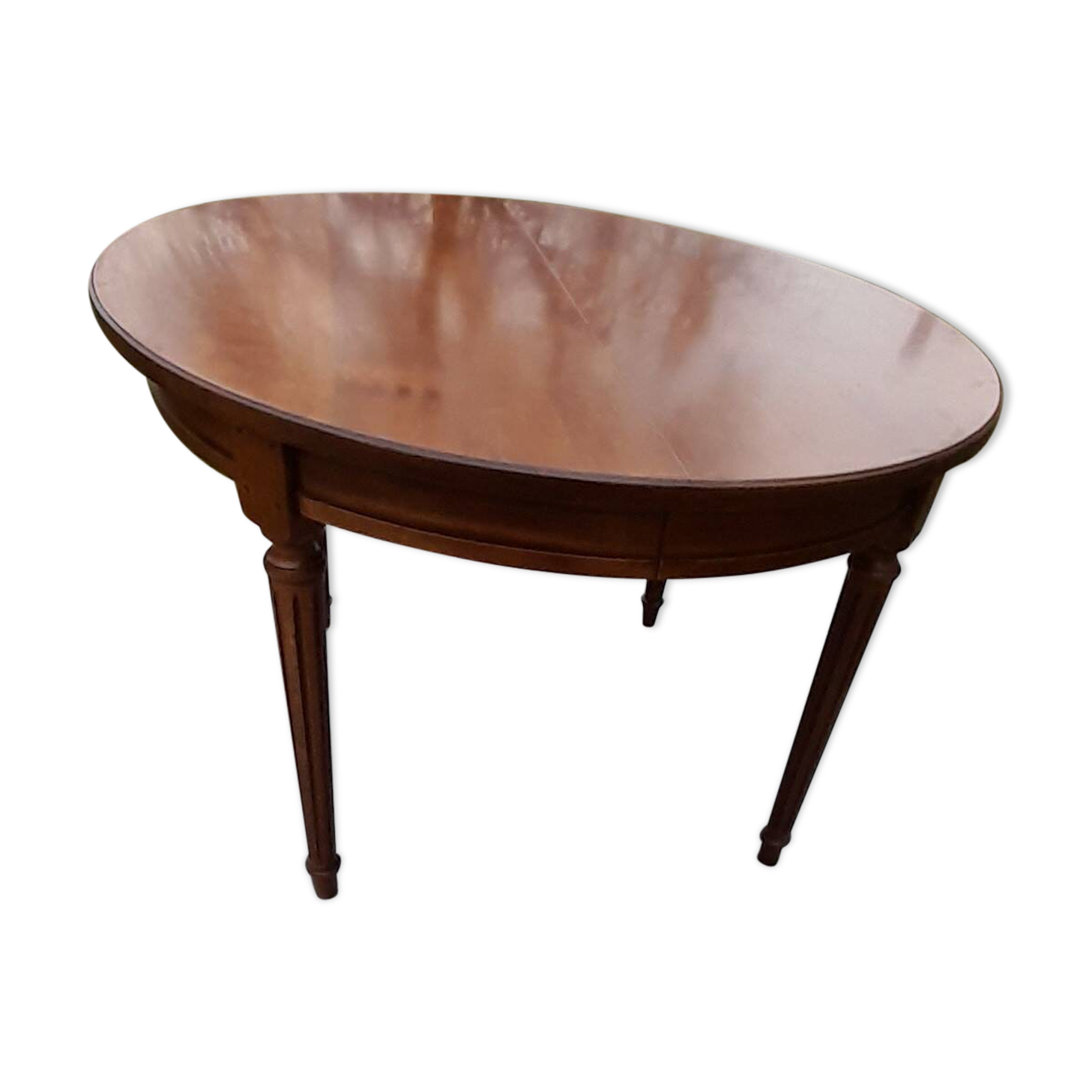 Round dining table in cherry-stained fruitwood with 2 extensions diam 110 cm