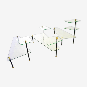 Lot de tables basses en verre à plateaux modulables 1960