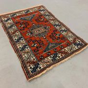 Old Turkish Kazak Rug Oriental 132x95 cm vintage tribal carpet, Red and Blue