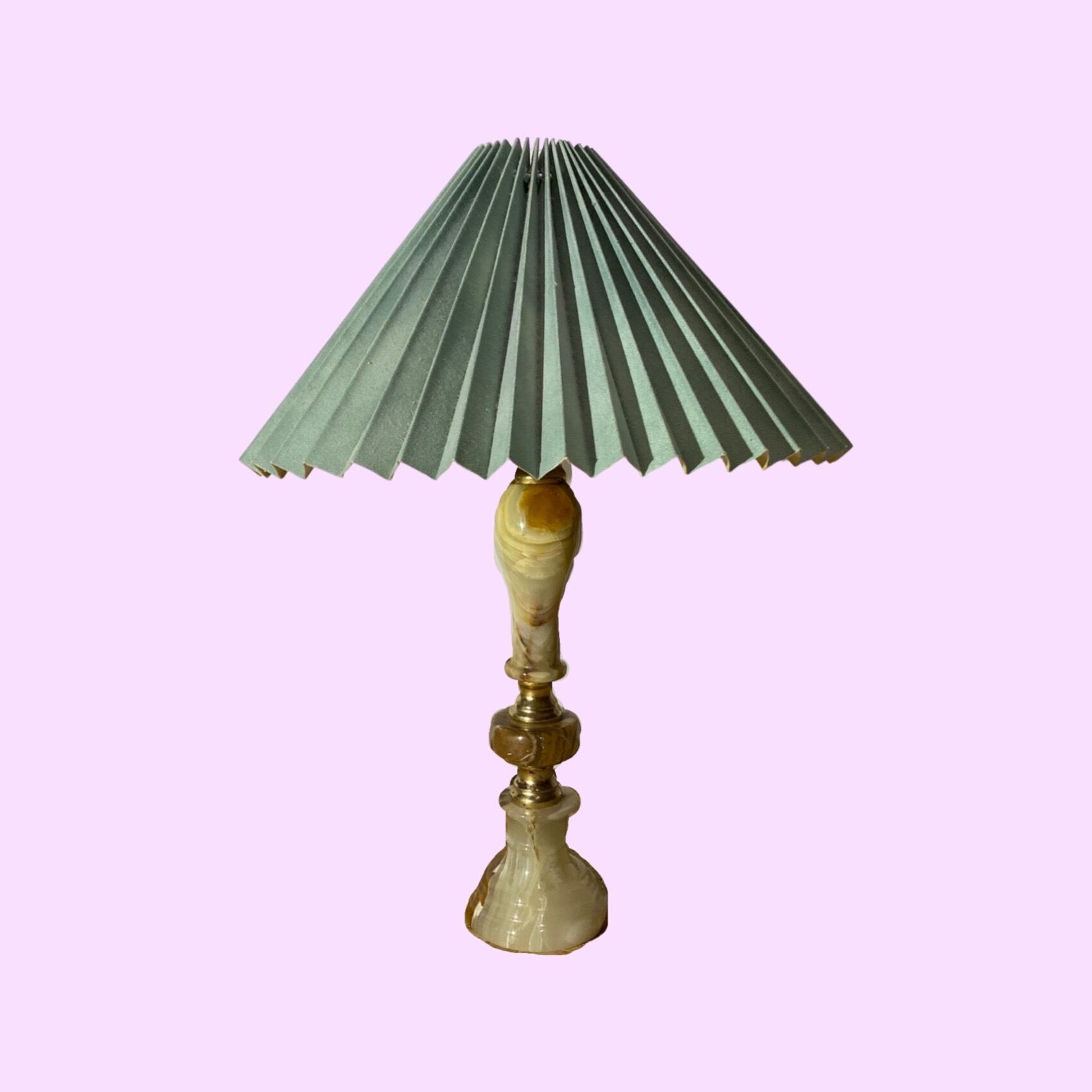 60s Green Marble Table Lamp From Denmark | Vintage Desk Lamp Green Marble With Brass Mid-Century