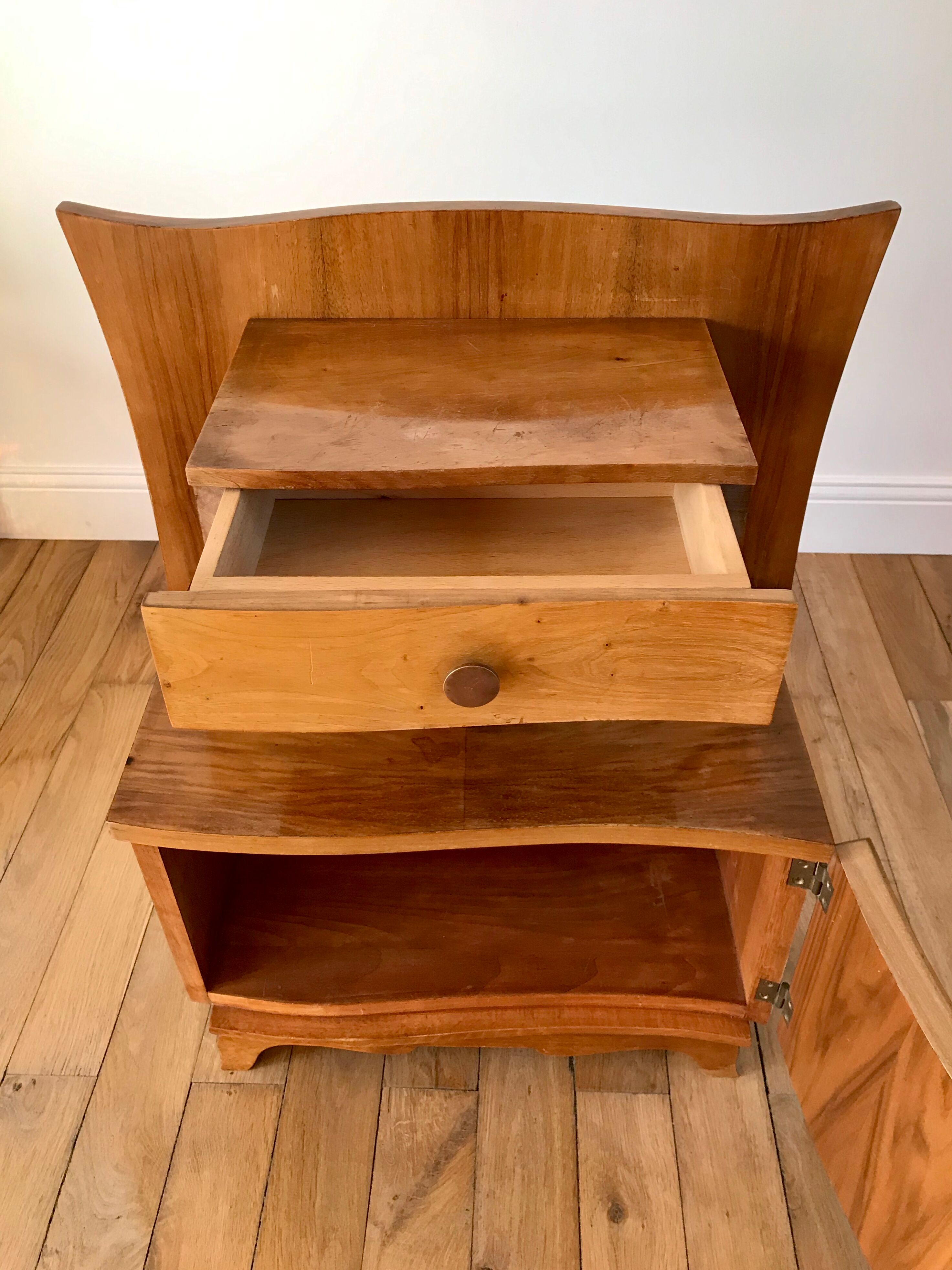 Bedside table in beech wood art deco 30s
